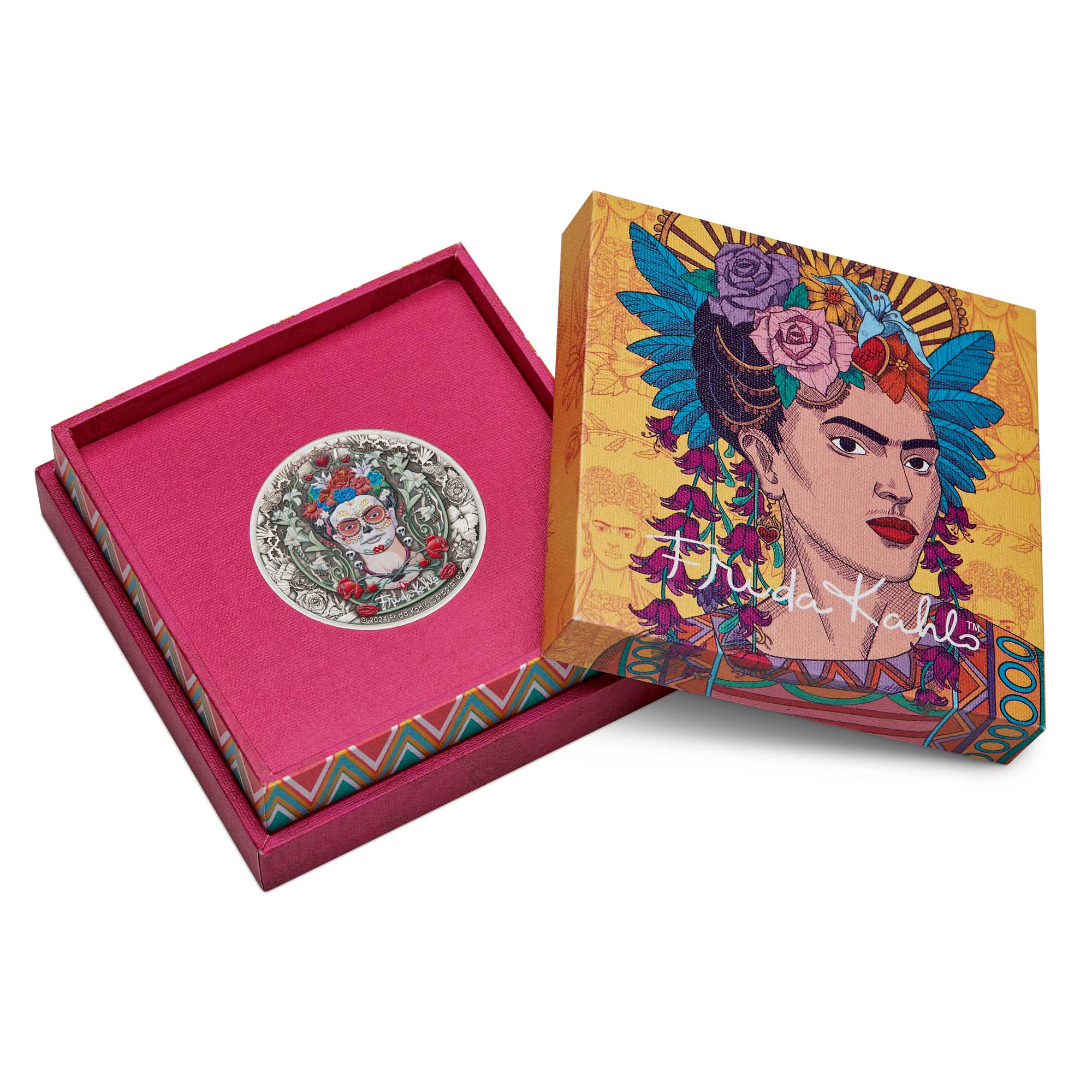 04 2024 Frida Kahlo 2oz Silver Coloured Antiqued Coin in case HighRes