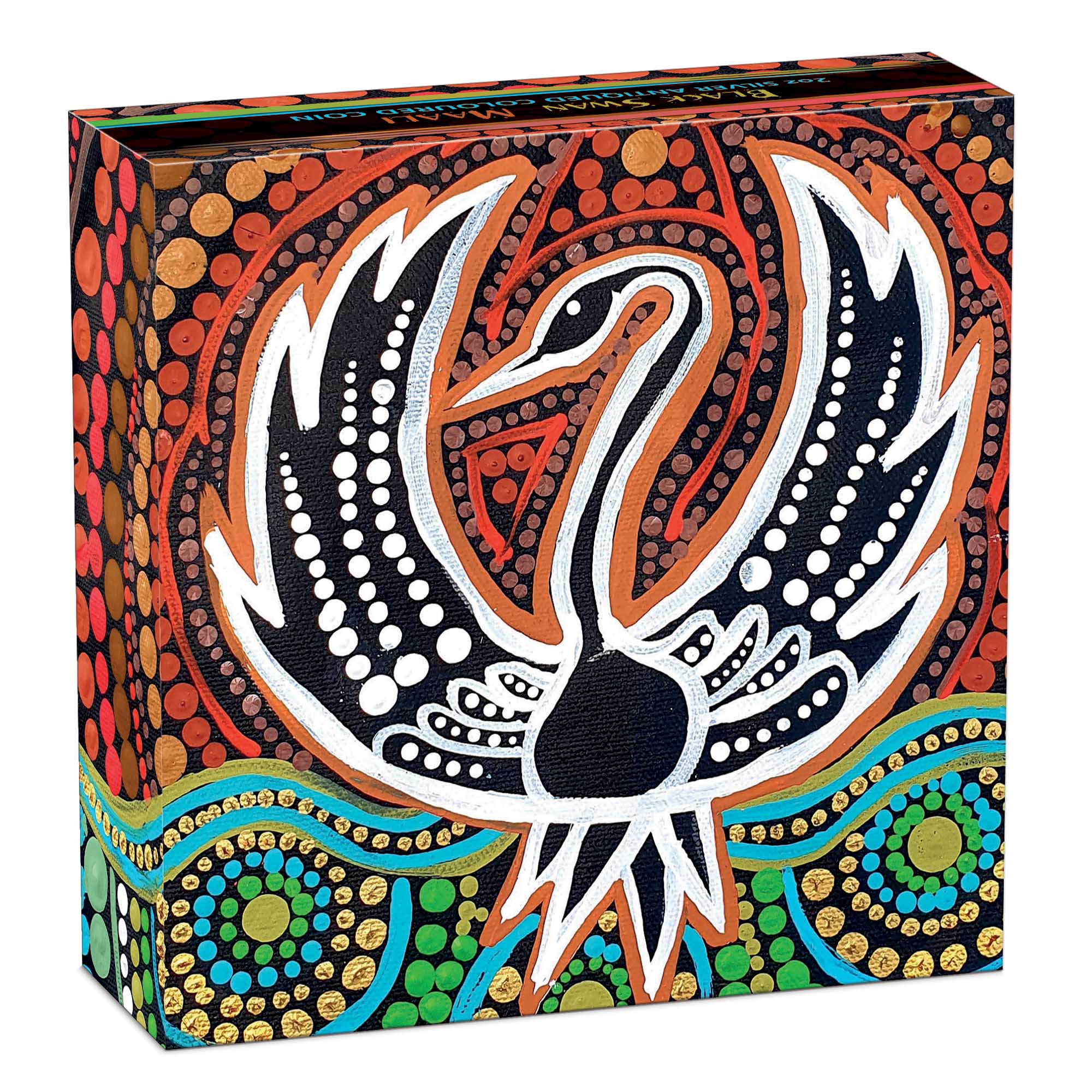 05 2022 Australian Indigenous 2oz Silver Coloured Antiqued Coin InShipper HighRes