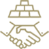 Icon of gold bars and shaking hands. 